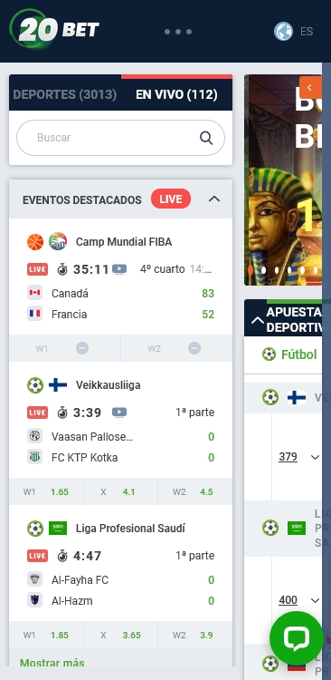 Ejemplo de eventos deportivos disponibles