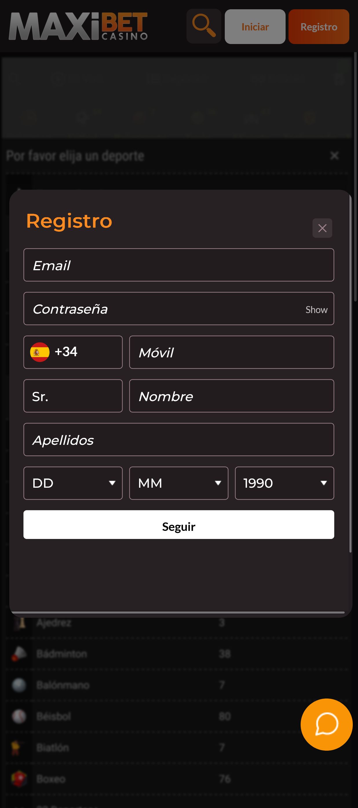 Primera fase de registro
