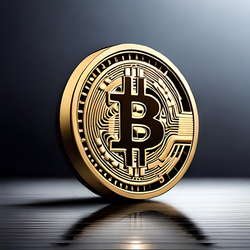 Una moneda virtual de Bitcoin sobre fondo gris